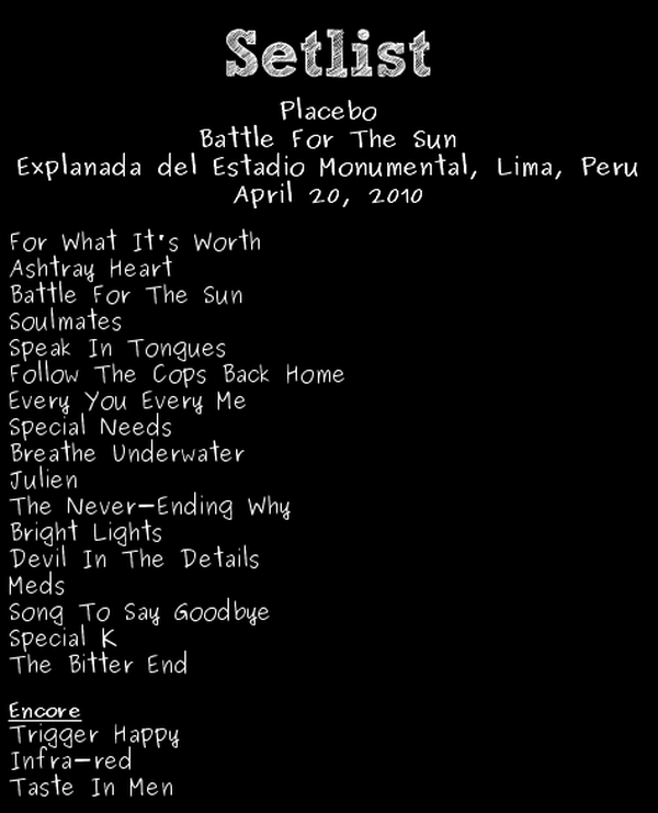 placebo_lima_2010_setlist