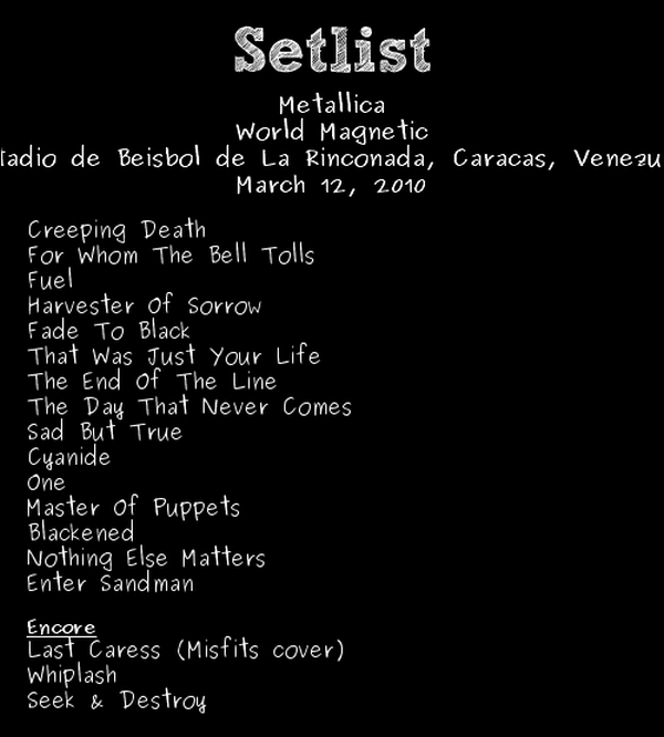 metallica_venezuela_setlist Metallica en Venezuela 2010 Setlist